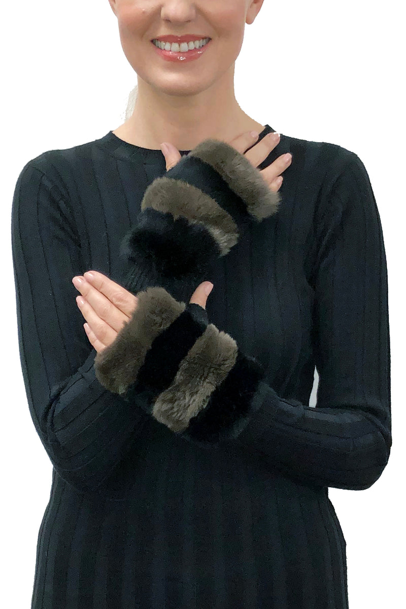 Love Token Franny Genuine Real Rex Rabbit Fur Fingerless Mittens 2