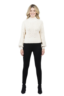 Annalise Cable Sweater with Pom Sleeves-2