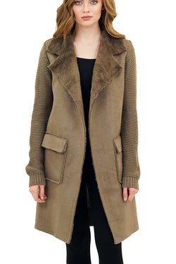 Love Token Harlow Faux Fur Wide Collar Knit Trench Jacket Coat